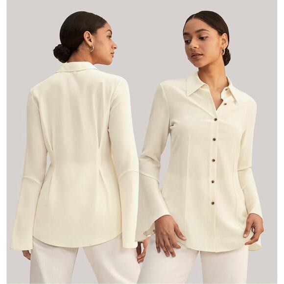 Lily Silk Prunella Button Down Blouse Shirt in Cream Ivory Size Small - Picture 2 of 10